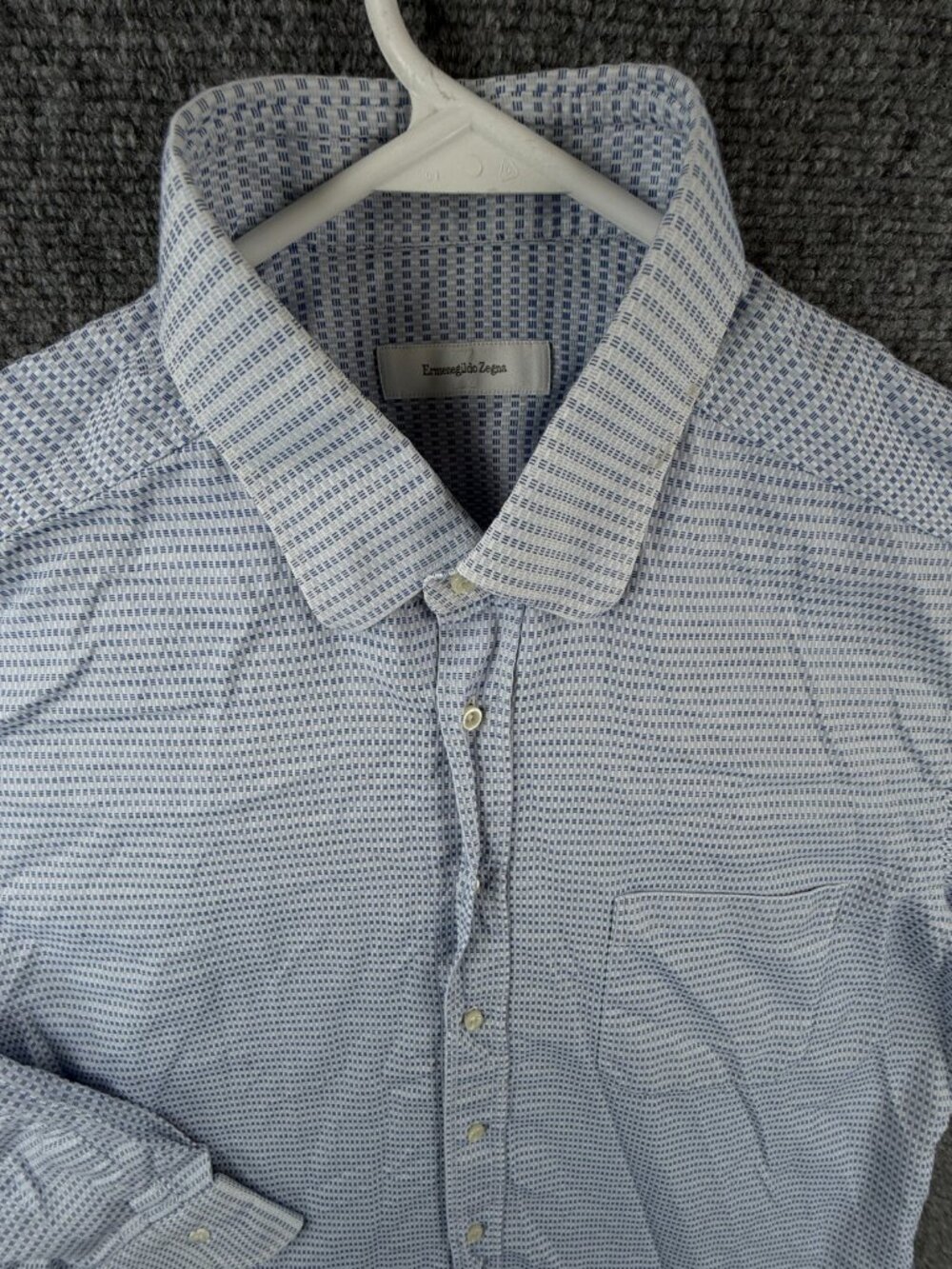 Ermenegildo Zegna Button Up Shirt Blue Check Long Sleeve 17 Portofino Comfort